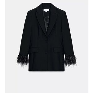 NWT Zara black feather sleeve blazer jacket